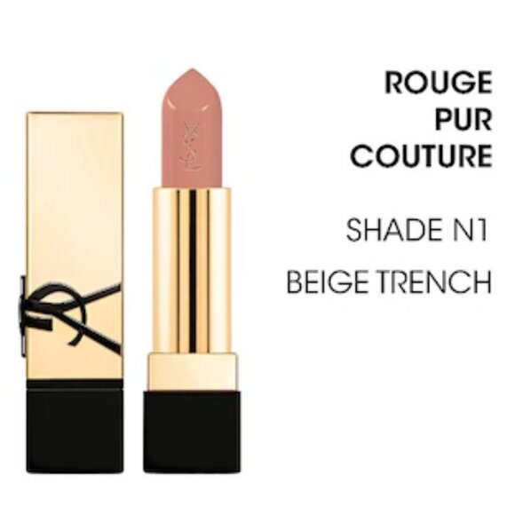 NIB💋YSL (N1) BEIGE TRENCH Rouge Pur Couture Caring Satin Lipstick with Ceramide - Picture 2 of 4